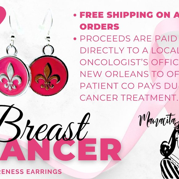 Breast Cancer Pink Fleur De Lis Earrings - Proceeds go to patients! - Picture 2 of 2